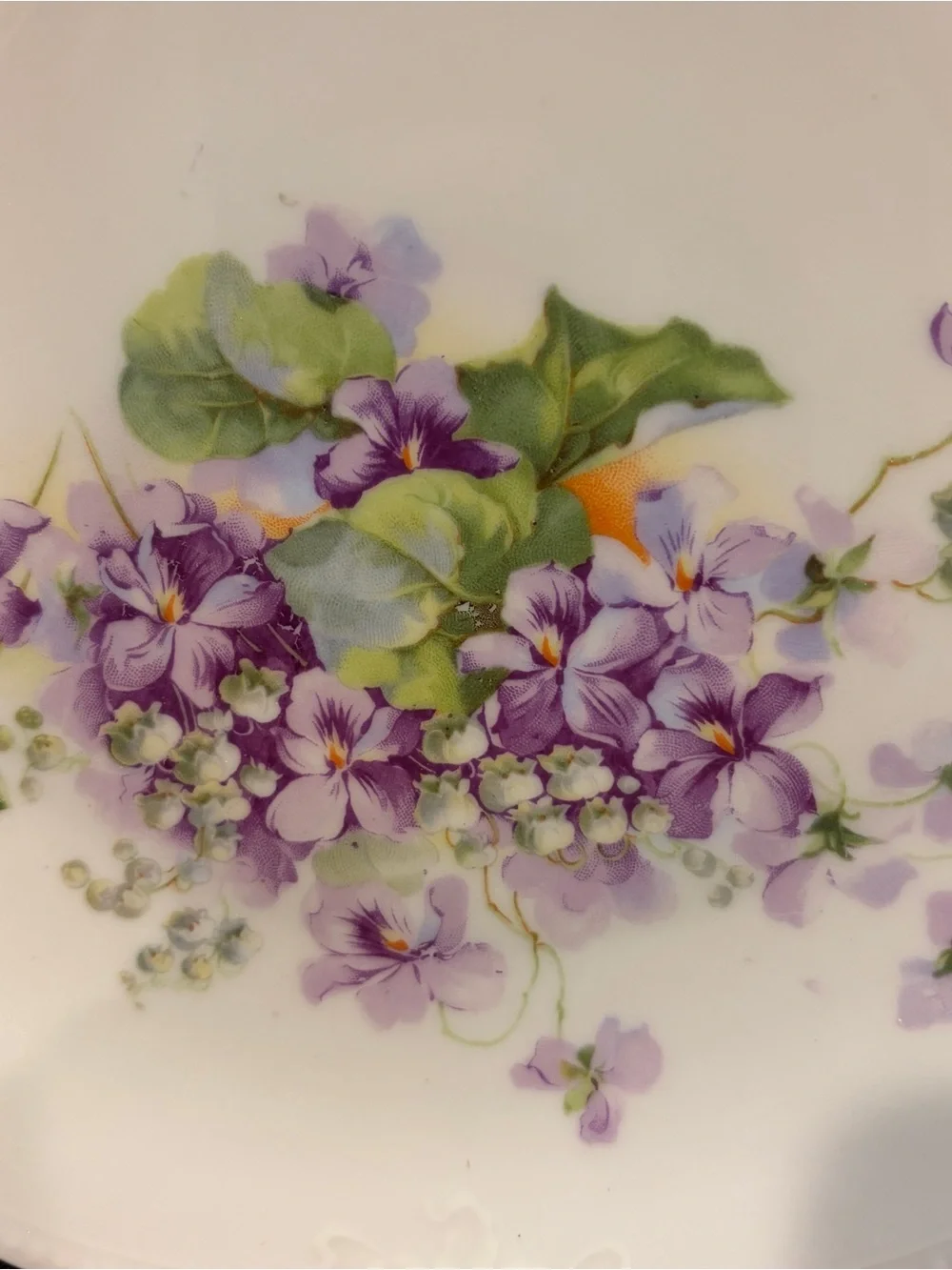 Antique German Porcelain Cake Plate Hand Painted Flowers 9.25” With Handles
